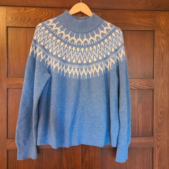 J. Crew Fair Isle Mockneck Pullover Sweater in Heather Twilight Periwinkle L/XL - Picture 3 of 12